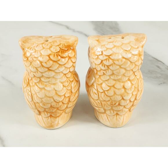 Owl Salt & Pepper Shakers 3 1/2" Ceramic Glazed 90s Tan Peach Home Decor Vintage - Picture 7 of 14